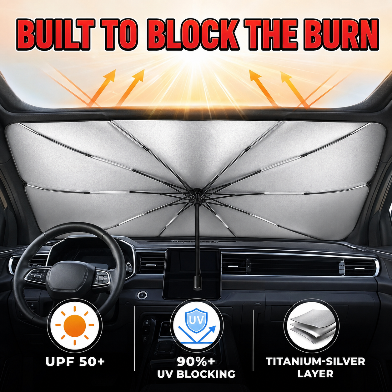 Premium Foldable Car Windshield Sunshade Umbrella | Instant Heat & UV Blocker