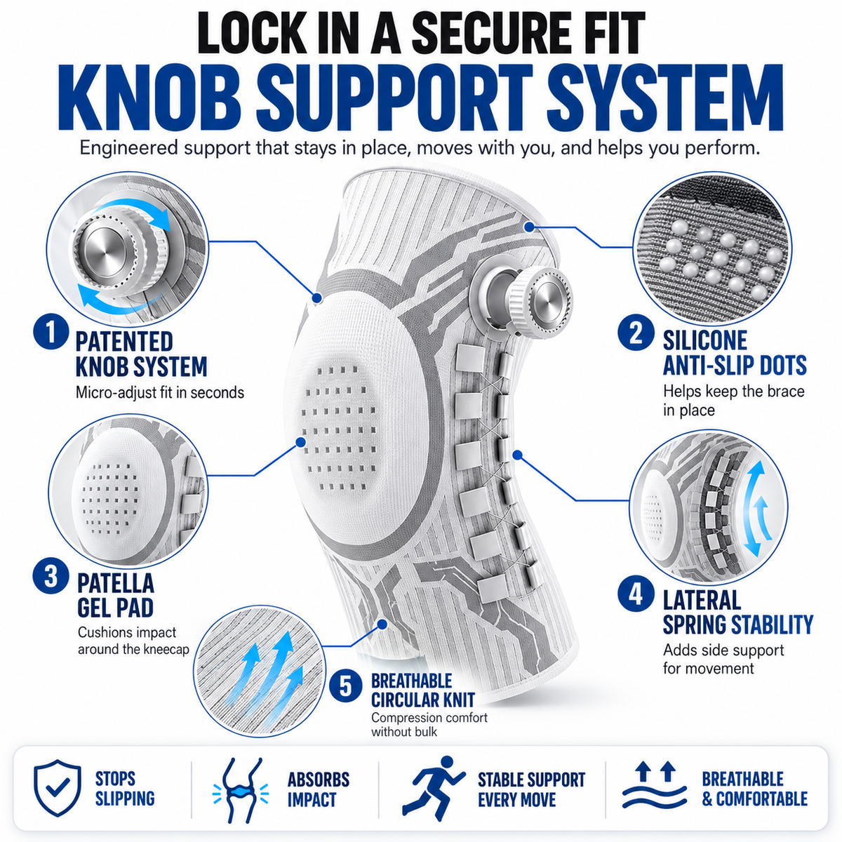 Adjustable Sports Knee Brace with Rotary Dial | Secure Compression & Lateral Support