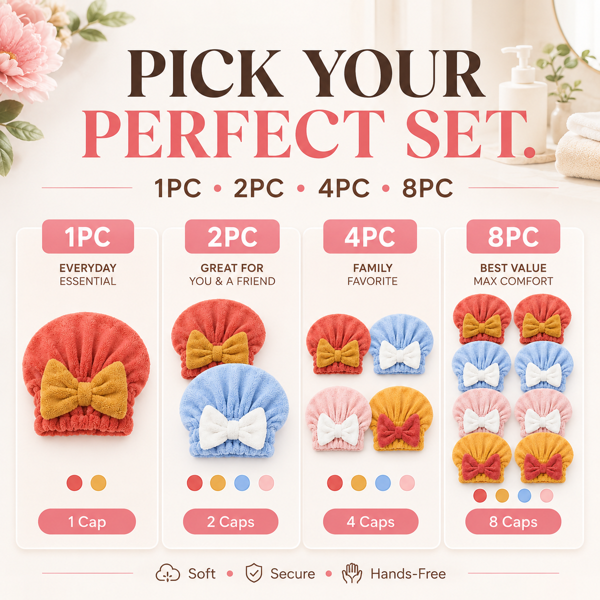 Soft Bow Hair Drying Cap – Absorbent Elastic Hair Towel Wrap