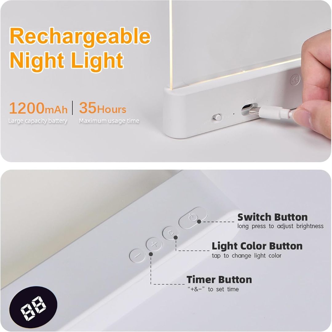 Rechargeable 2-in-1 LED Book Light with Timer, Soft Eye-Caring Night Reading Lamp