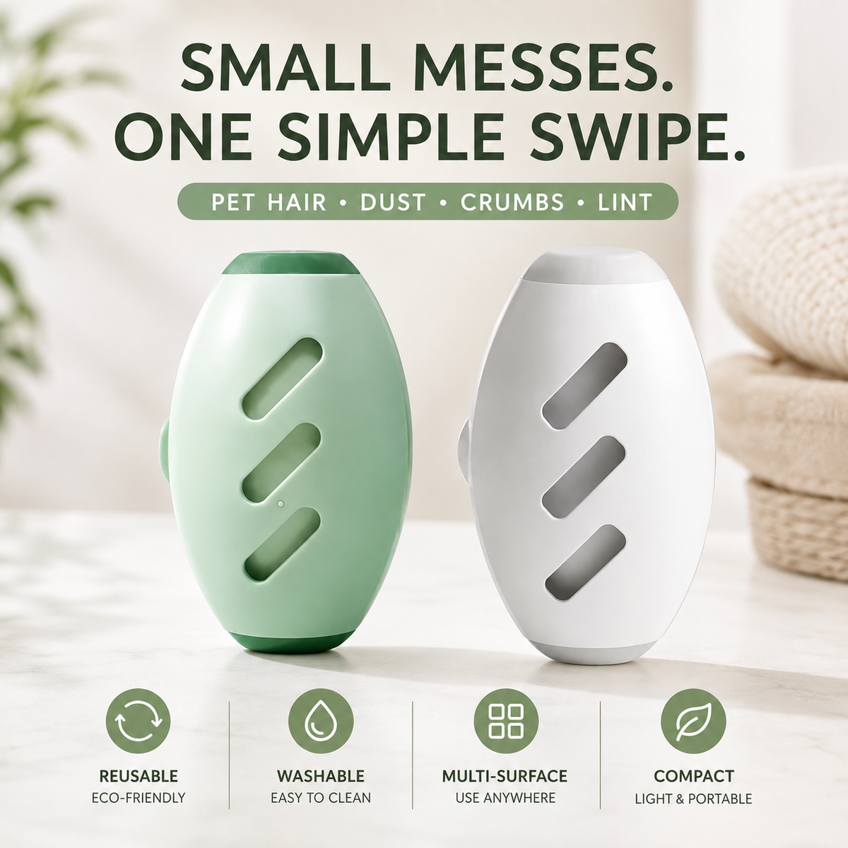 Reusable Sticky Pet Hair & Debris Roller – Washable Multi-Surface Cleaner