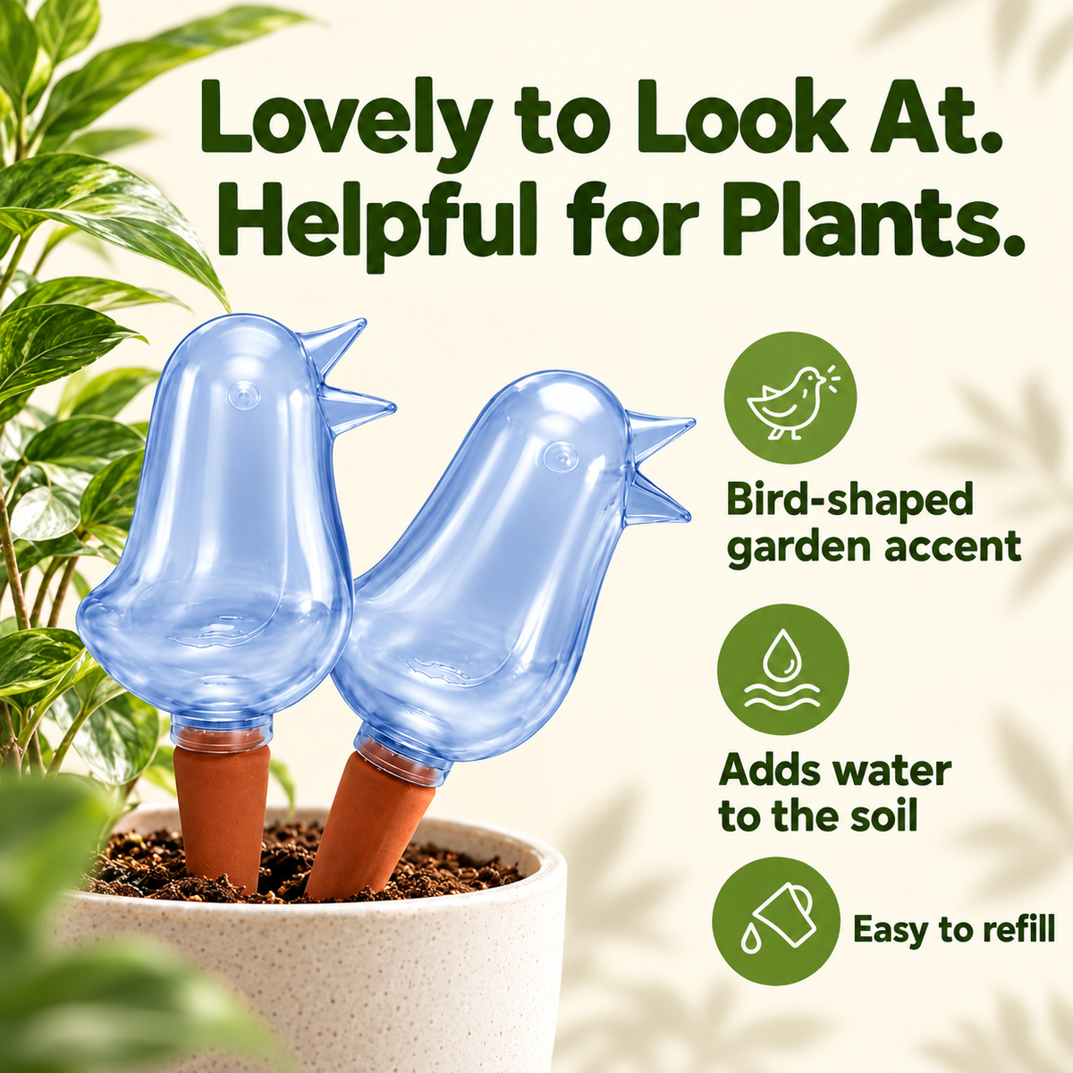 Adorable Bird Self-Watering Spikes | Automatic Terracotta Plant Waterer for Indoor & Office Gardens