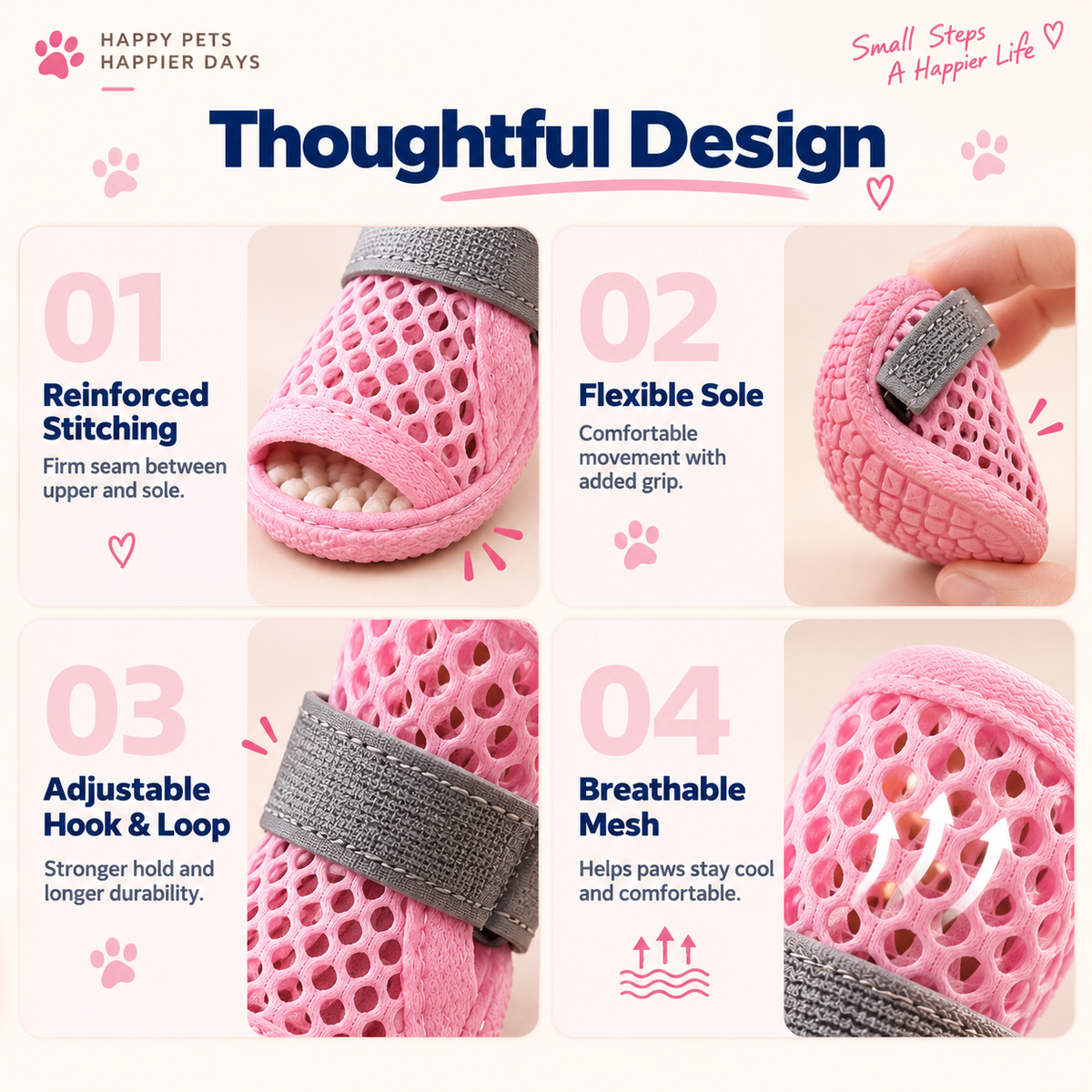 Breathable Mesh Dog Sandals | Shock-Absorbing Non-Slip TPR Sole Shoes with Reflective Straps for Small & Medium Dogs