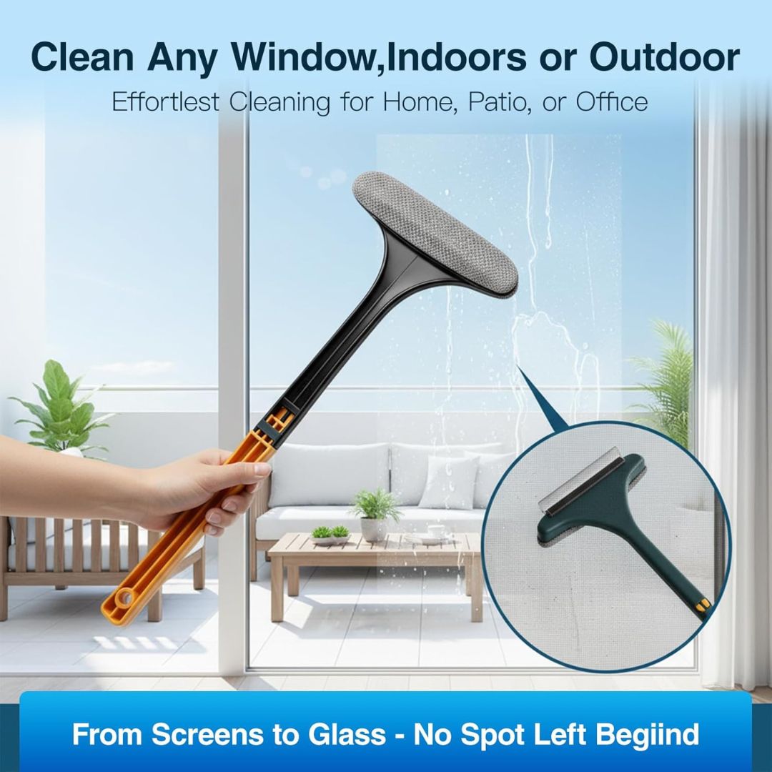 2-in-1 Window Screen Cleaning Brush & Squeegee – Dry Dusting and Wet Cleaning Tool