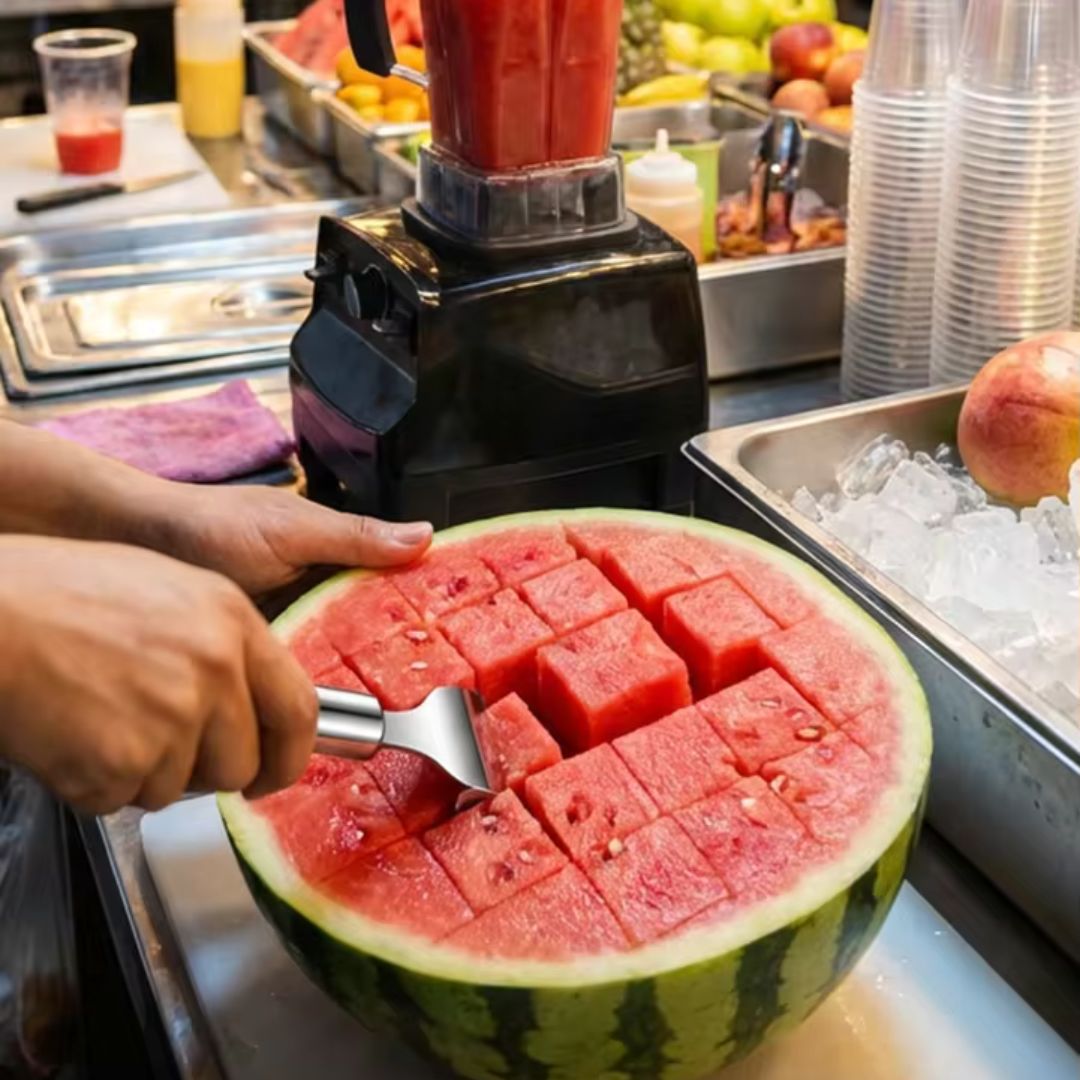 2-in-1 Stainless Steel Watermelon Cube Cutter & Serving Fork