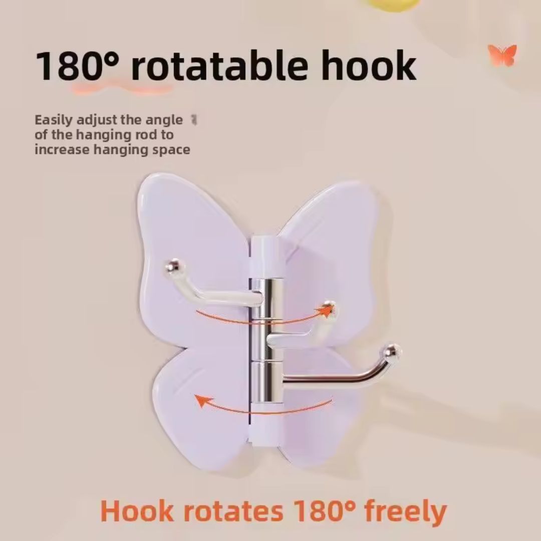 Butterfly 3-in-1 Rotating Adhesive Wall Hooks – No-Drill Space-Saving Organizer