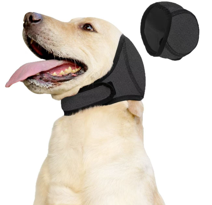 Dog Calming Hoodie Ear Wraps for Dogs, Waterproof Dogs Swim Cap, Pet Ear Cover Muffs for Anxiety Relief Noise Cancelling, Doggy Head Warp Ear Protection for Hematoma Fireworks Bath Swim Blow(Grey)