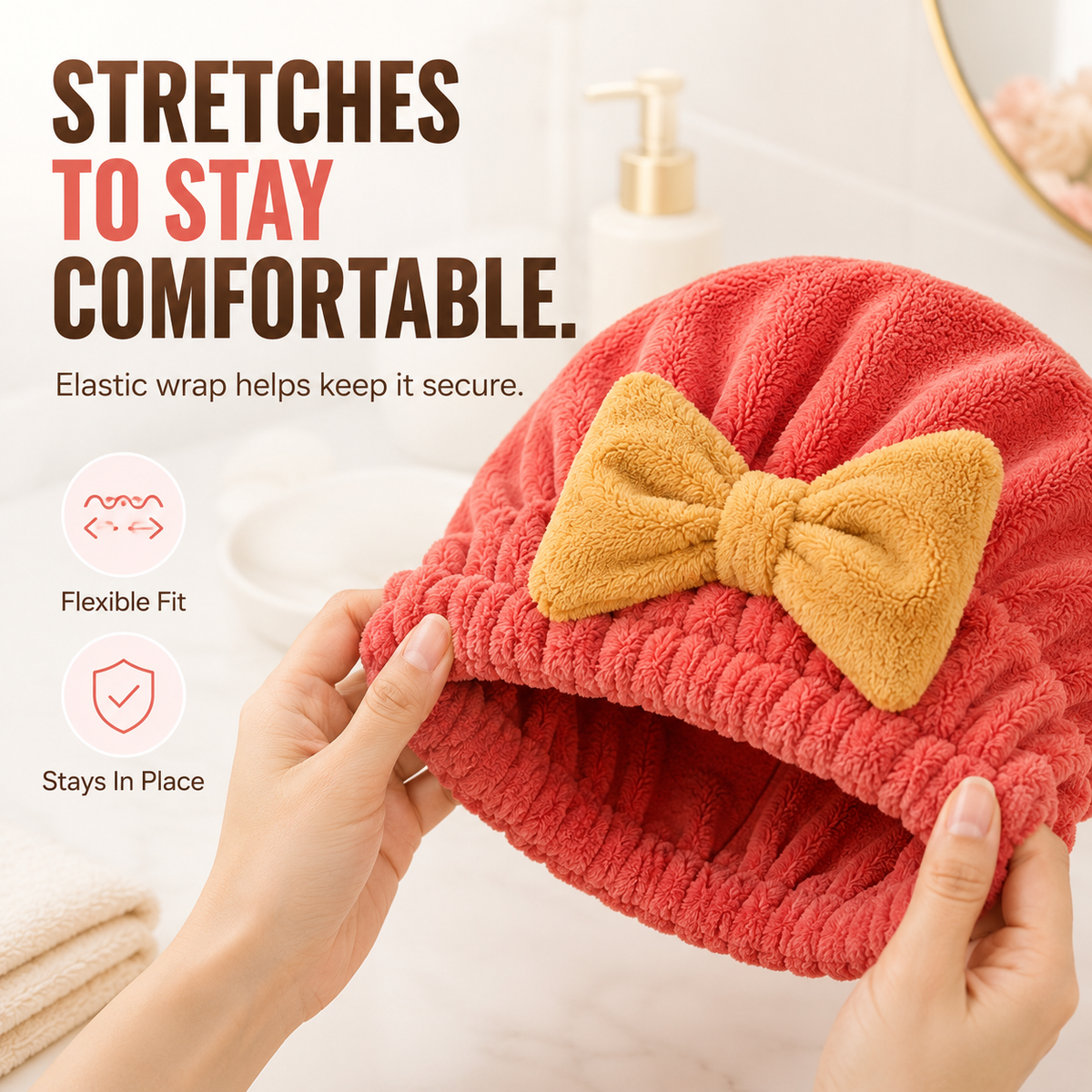 Soft Bow Hair Drying Cap – Absorbent Elastic Hair Towel Wrap