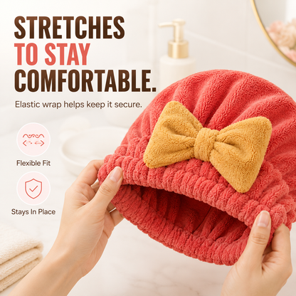 Soft Bow Hair Drying Cap – Absorbent Elastic Hair Towel Wrap