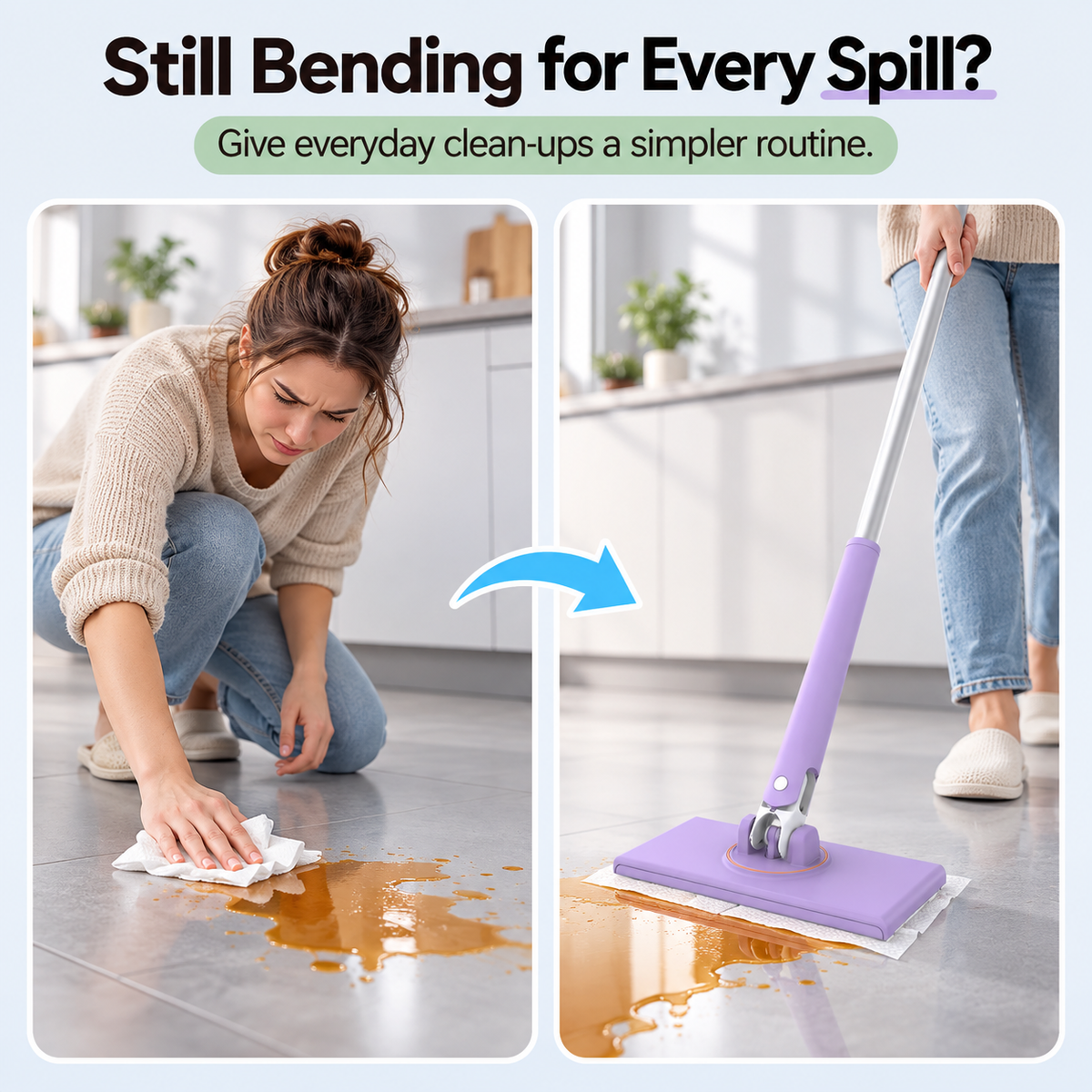 Ultra-Glide 360° Clip-On Mop | Electrostatic Dusting & Hands-Free Towel Release