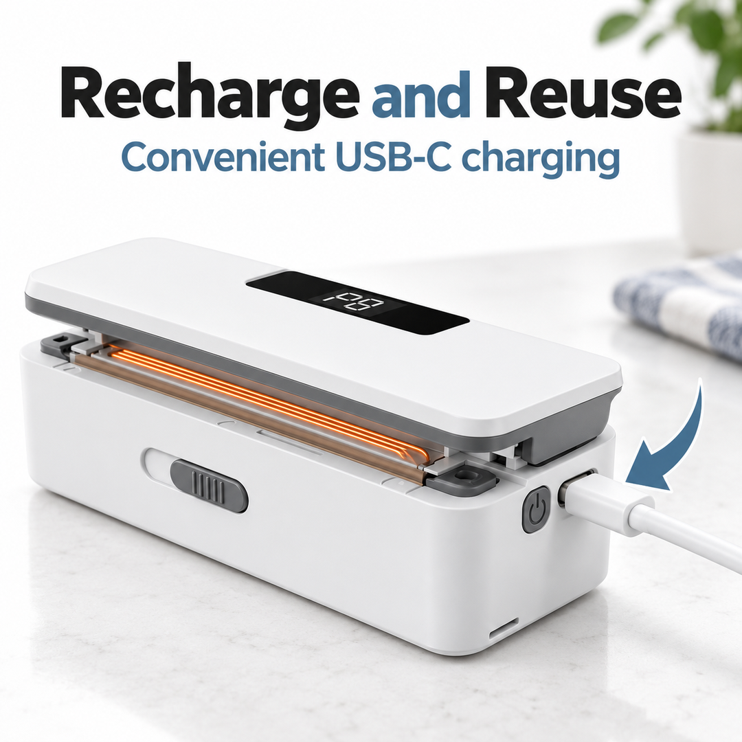 2-in-1 Rechargeable Mini Heat Sealer & Cutter | Portable USB Bag Resealer for Snack Freshness & Kitchen Storage