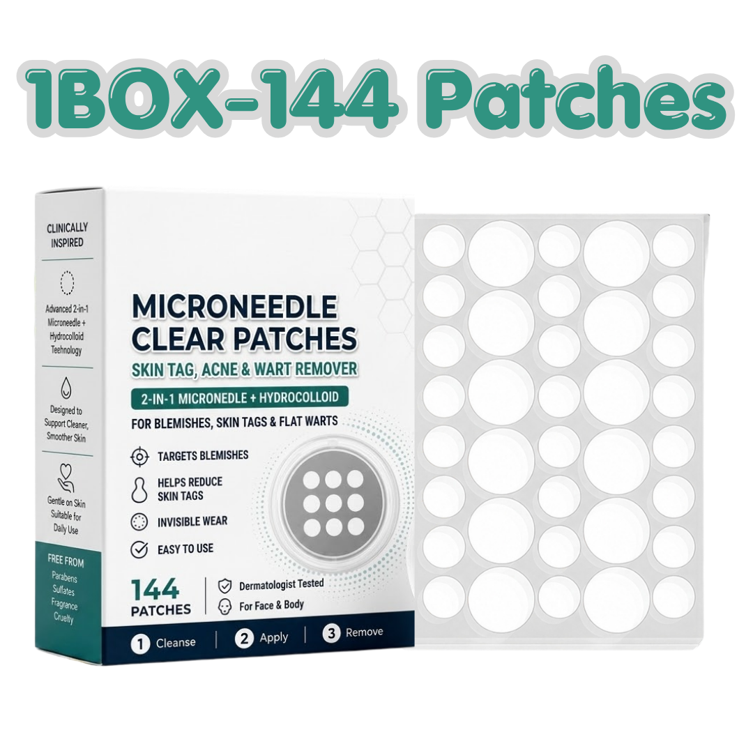 Flawless™ 3-in-1 Microneedle Clear Patches: Painless Skin Tag, Acne & Wart Remover (144 Count)