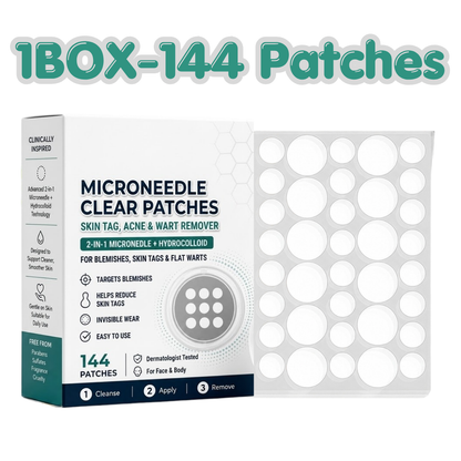 Flawless™ 3-in-1 Microneedle Clear Patches: Painless Skin Tag, Acne & Wart Remover (144 Count)