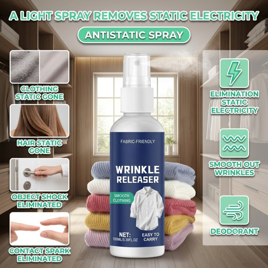 Magic Wrinkle Releaser Spray (100ml) | Instant Iron-Free Clothing Smoother & Anti-Static Mist | Travel-Friendly & Safe for All Fabrics