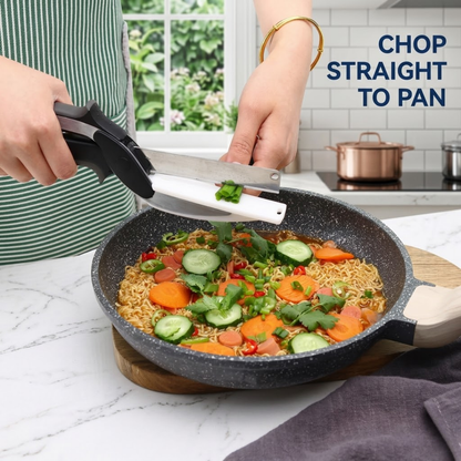 2-in-1 Smart Clever Cutter Food Chopper Kitchen Scissors with Built-In Cutting Board for Vegetables and Meat