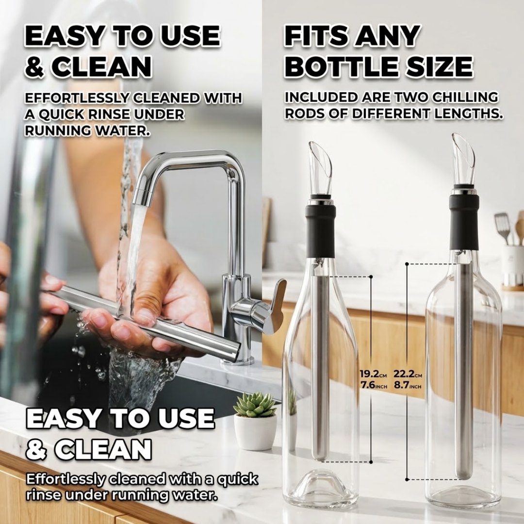 Premium 3-in-1 Stainless Steel Wine Chiller Stick with Built-in Aerator & Drip-Free Pourer – Instant Cooling for Home, Bar & Gifting