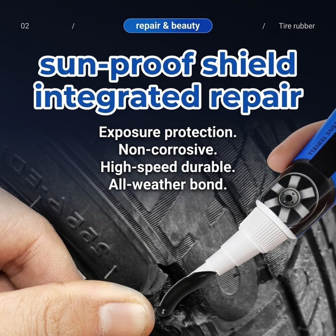 Black Car Tire Repair Gel | Quick-Drying Soft Glue for Sidewall Damage, Cracks & Punctures
