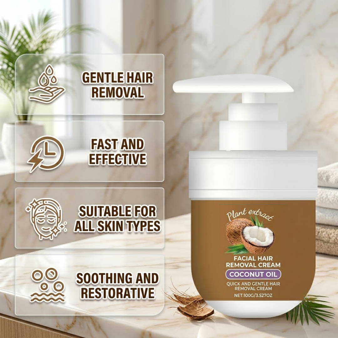 Painless Hair Removal — Face, Underarms, Legs, & Intimate Areas — Gentle Growth Inhibition: Coconut Hair Removal Cream