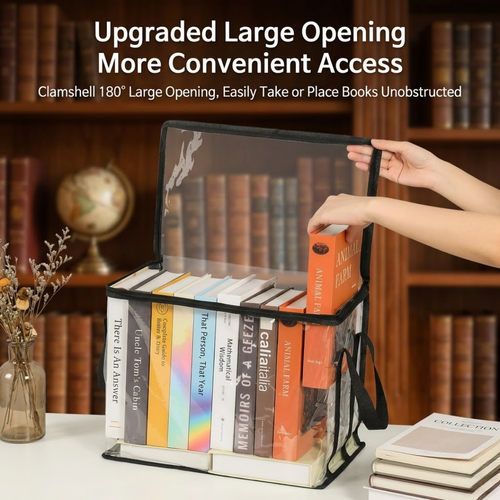30% Today!! Clear PVC Book & Media Storage Box with Handle – Waterproof, Dustproof Stackable Organizer