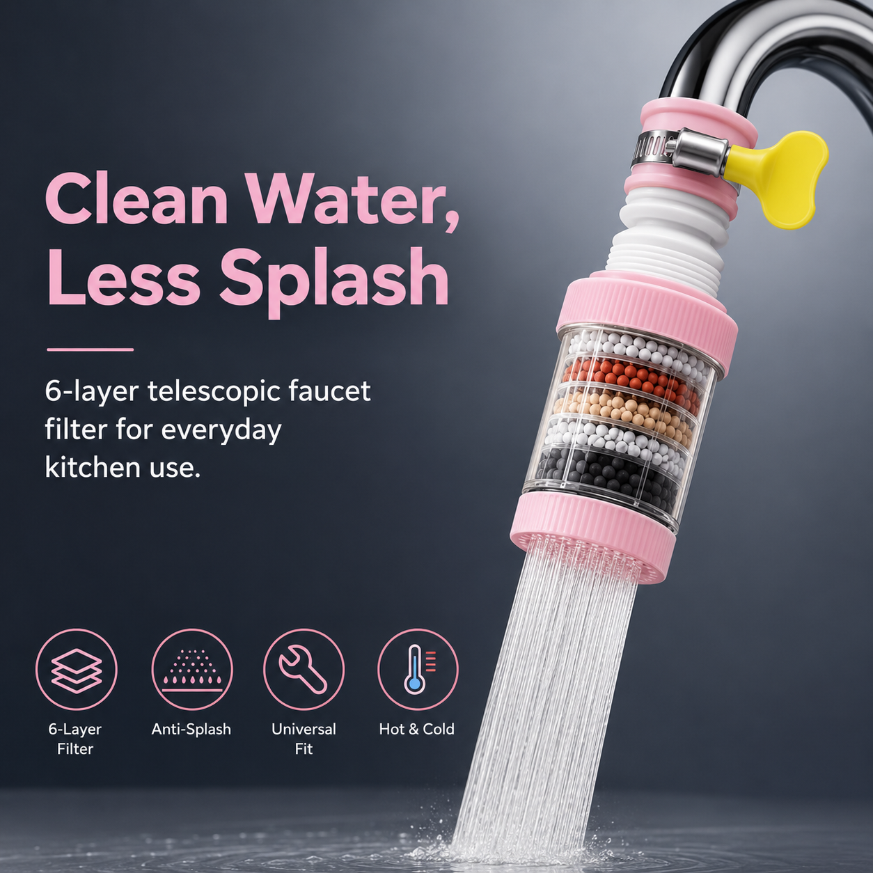 Faucet Filter Household Kitchen Six-Layer Filter Anti-Splash Shower Water Purification Water-Saving Universal Multi-Functional Water Filter