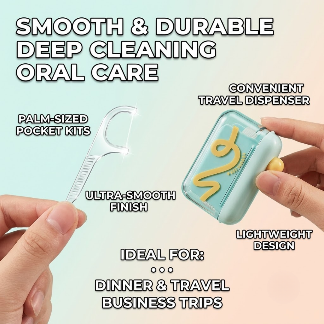 Automatic Pop-Up Dental Floss Dispenser | Portable, Refillable & Hygienic Travel Case for On-the-Go Oral Care