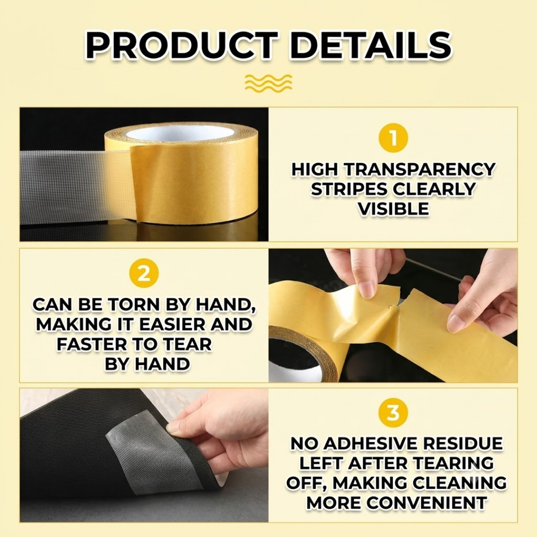 🚀 Heavy-Duty Gridded Double Sided Tape | No Residue | Ideal for Carpet, Wallpaper, Balloons & Home Use 🛠️
