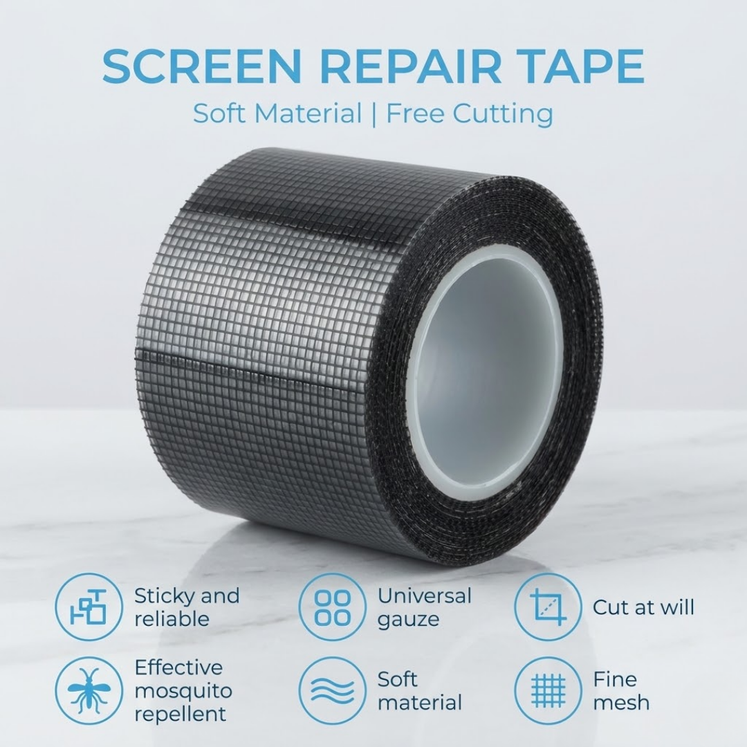 Screen Repair Tape, Ultra-Strong Adhesive Fiberglass Mesh Patch, Weatherproof & Anti-UV Screen Repair Kit for Tears and Holes
