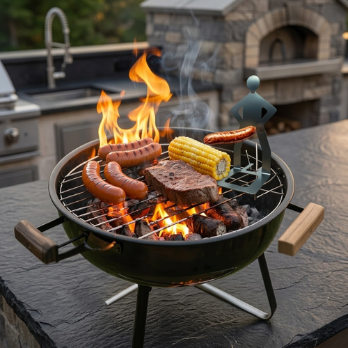 🔥 Funny BBQ Man Hot Dog Holders Reusable Stainless Steel Sausage Stands, Portable Hot Dog Roasters, Barbecue Grill Accessories