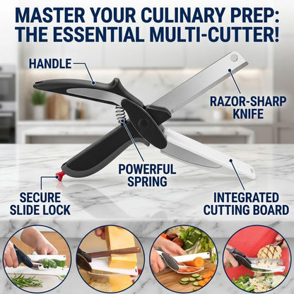 2-in-1 Smart Clever Cutter Food Chopper Kitchen Scissors with Built-In Cutting Board for Vegetables and Meat