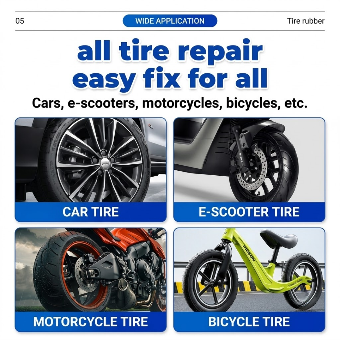 Black Car Tire Repair Gel | Quick-Drying Soft Glue for Sidewall Damage, Cracks & Punctures