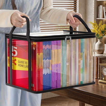 30% Today!! Clear PVC Book & Media Storage Box with Handle – Waterproof, Dustproof Stackable Organizer
