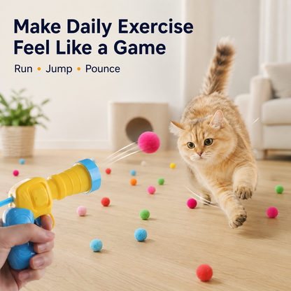 Interactive Pom-Pom Cat Launcher | Quiet Indoor Chase & Exercise Toy