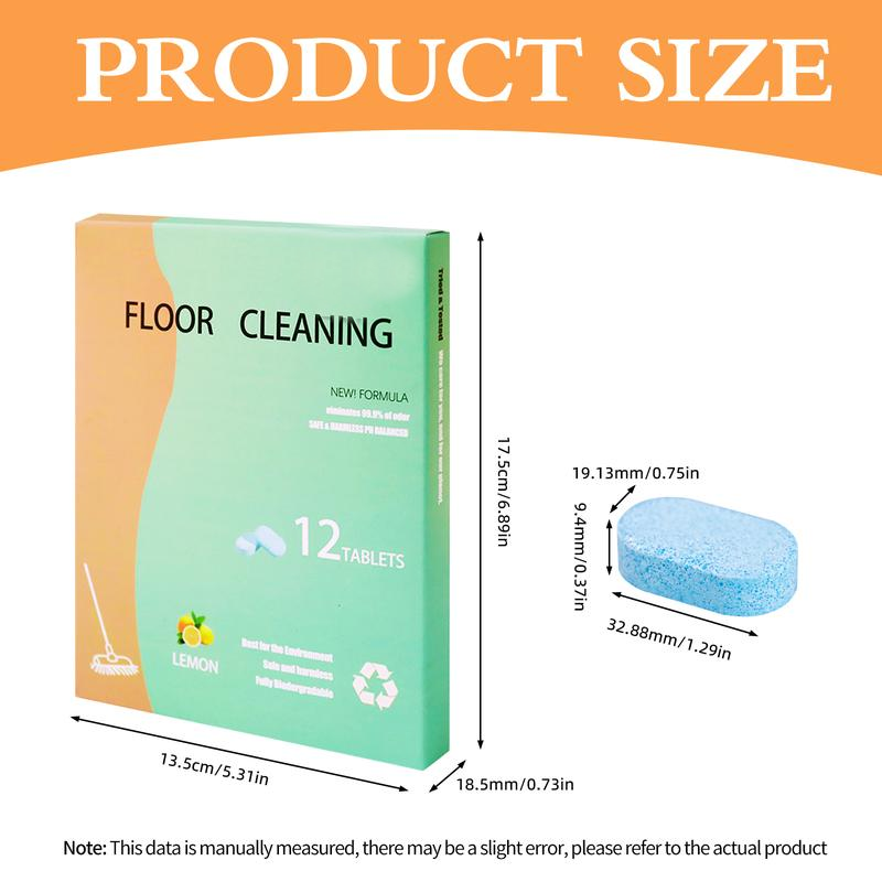 Floor Cleaning Tablets - Safe for Wood Tile Marble Quick Dry No Residue 12 Tablets Lemon Scent
