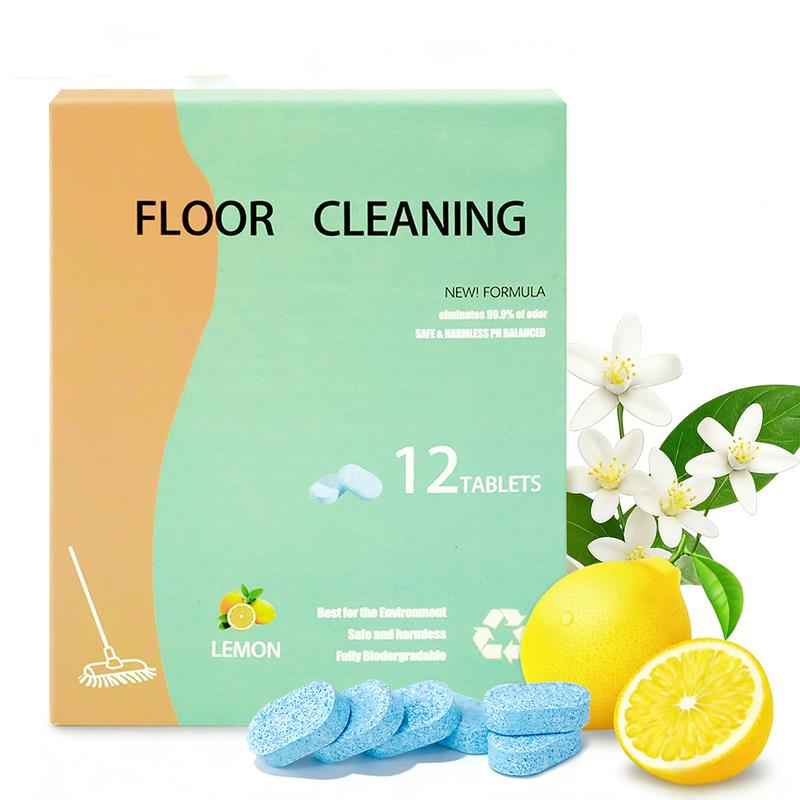 Floor Cleaning Tablets - Safe for Wood Tile Marble Quick Dry No Residue 12 Tablets Lemon Scent