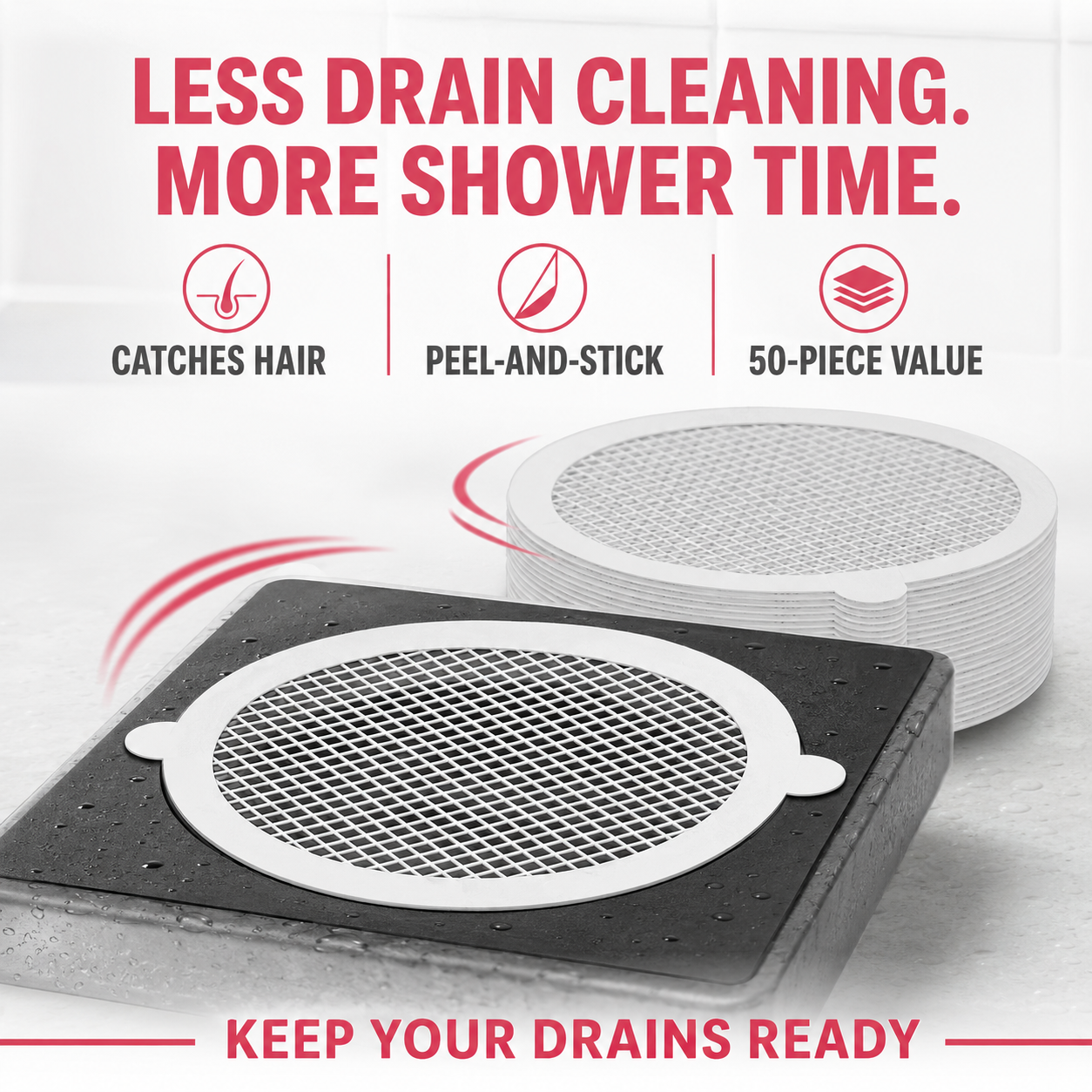 Disposable Shower Drain Hair Catcher Mesh Filter Sticker Anti-Clogging