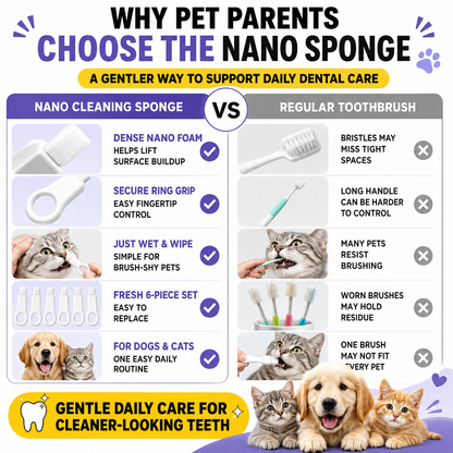 Nano Pet Toothbrush Sponge – Gentle Plaque & Tartar Remover for Dogs & Cats | Easy Wet-Wipe Bad Breath Eliminator