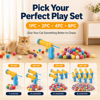 Interactive Pom-Pom Cat Launcher | Quiet Indoor Chase & Exercise Toy