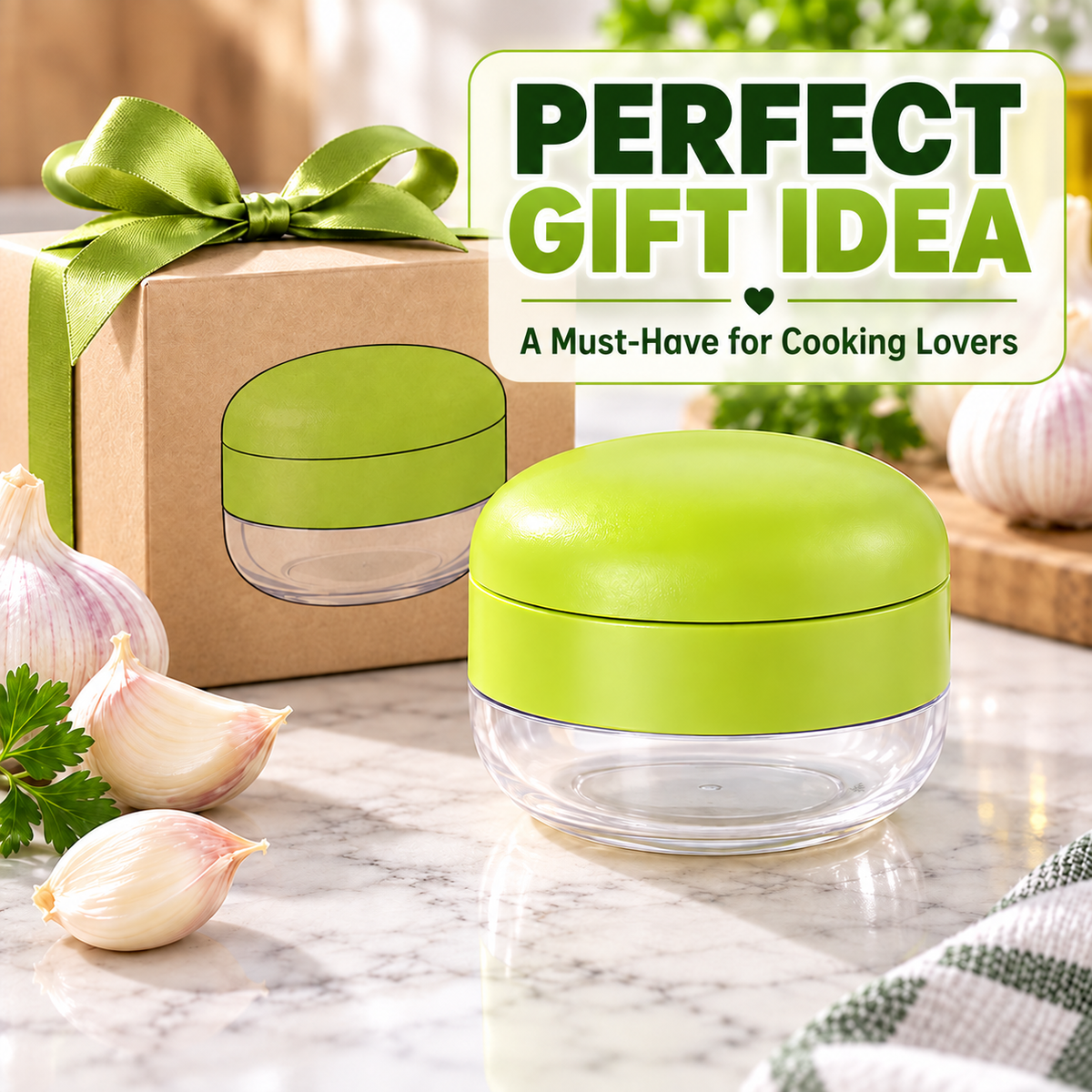 Compact Garlic Mincer Press with Stainless Steel Cutting Grid & Catch Bowl