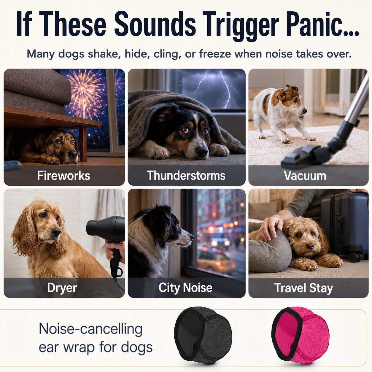 Dog Calming Hoodie Ear Wraps for Dogs, Waterproof Dogs Swim Cap, Pet Ear Cover Muffs for Anxiety Relief Noise Cancelling, Doggy Head Warp Ear Protection for Hematoma Fireworks Bath Swim Blow（Grey)