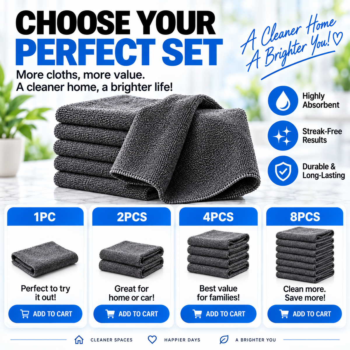 Super Absorbent Streak-Free Cleaning Cloth — Reusable Multi-Surface Shine Towel
