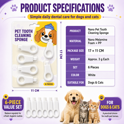 Nano Pet Toothbrush Sponge – Gentle Plaque & Tartar Remover for Dogs & Cats | Easy Wet-Wipe Bad Breath Eliminator