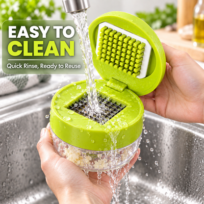 Compact Garlic Mincer Press with Stainless Steel Cutting Grid & Catch Bowl