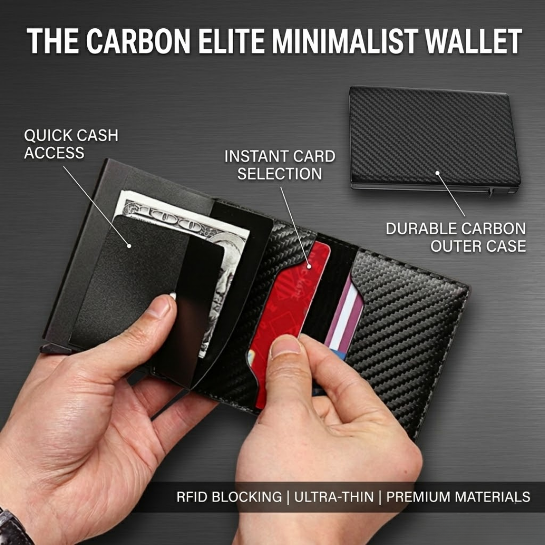 Premium RFID Anti-Theft Smart Wallet | Carbon Fiber Pop-Up Aluminum Card Holder for Men