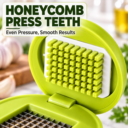 Compact Garlic Mincer Press with Stainless Steel Cutting Grid & Catch Bowl