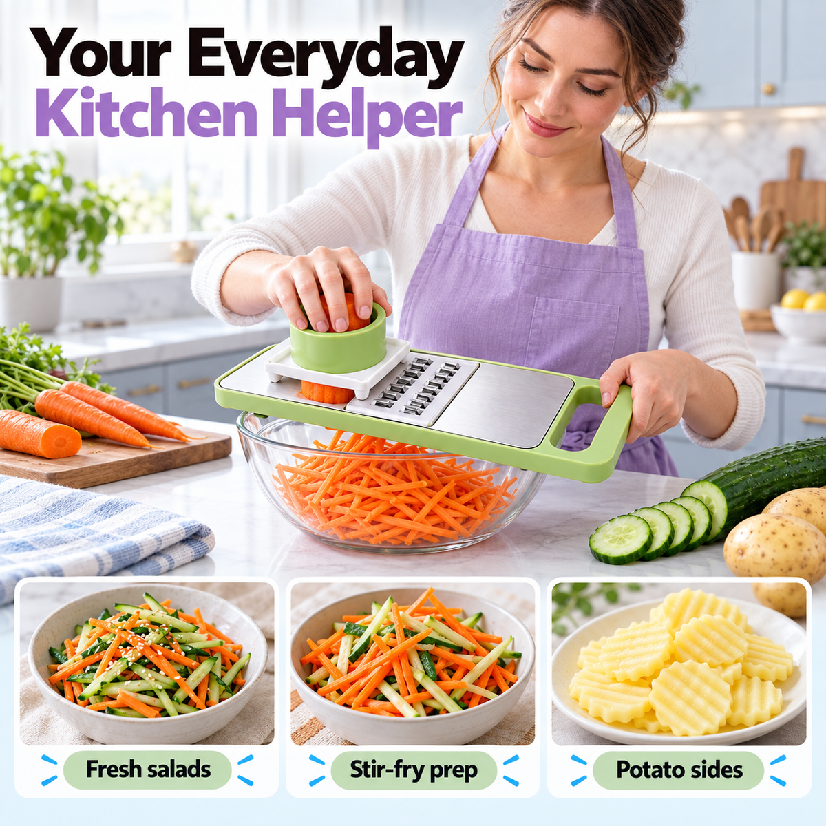 6-in-1 Multifunctional Vegetable Slicer & Dicer | Professional Kitchen Mandoline with Hand Protector
