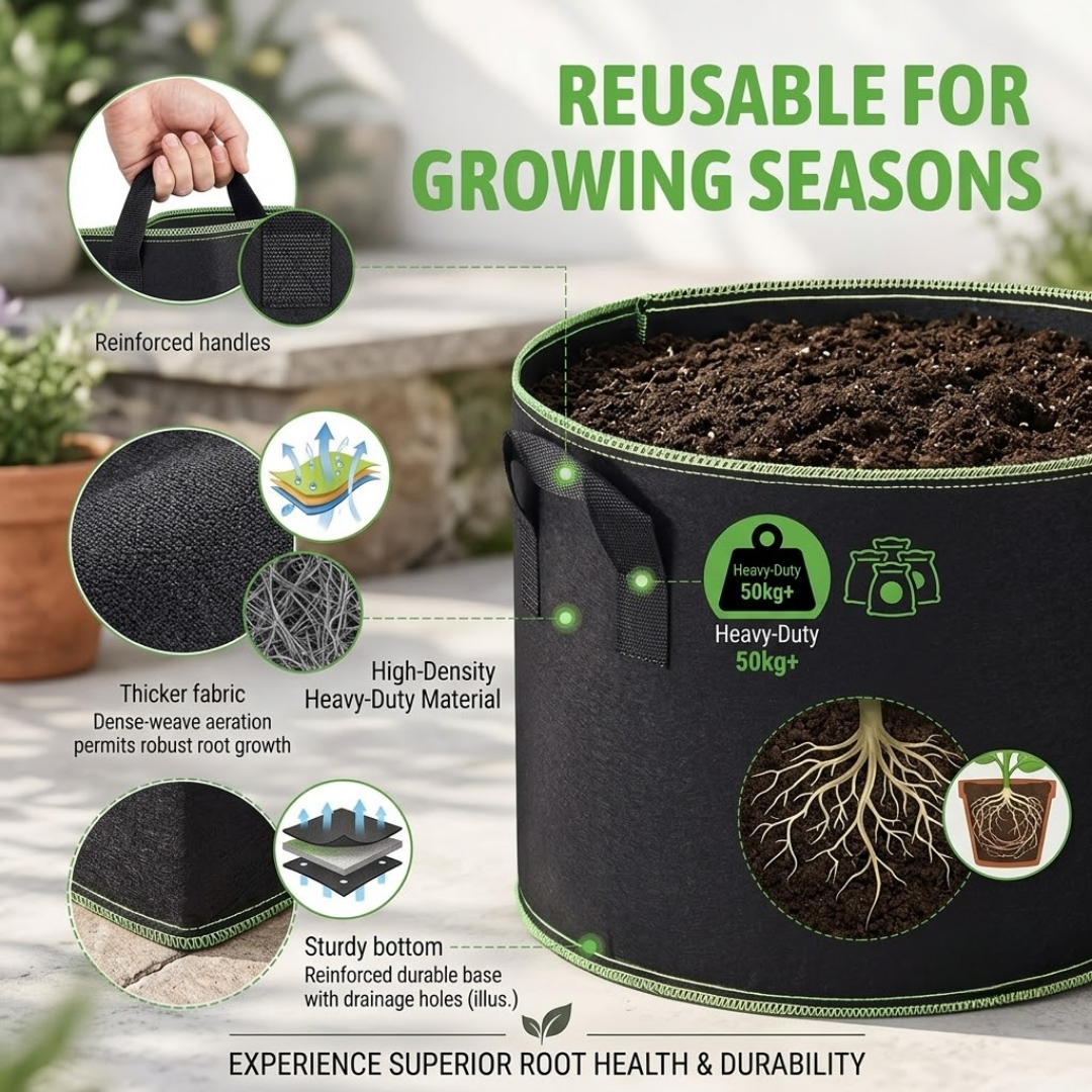 🌱 5-Pack 5 Gallon Grow Bags – Heavy Duty Aeration Fabric Pots with Handles for Vegetables, Flowers & Fruits 🪴