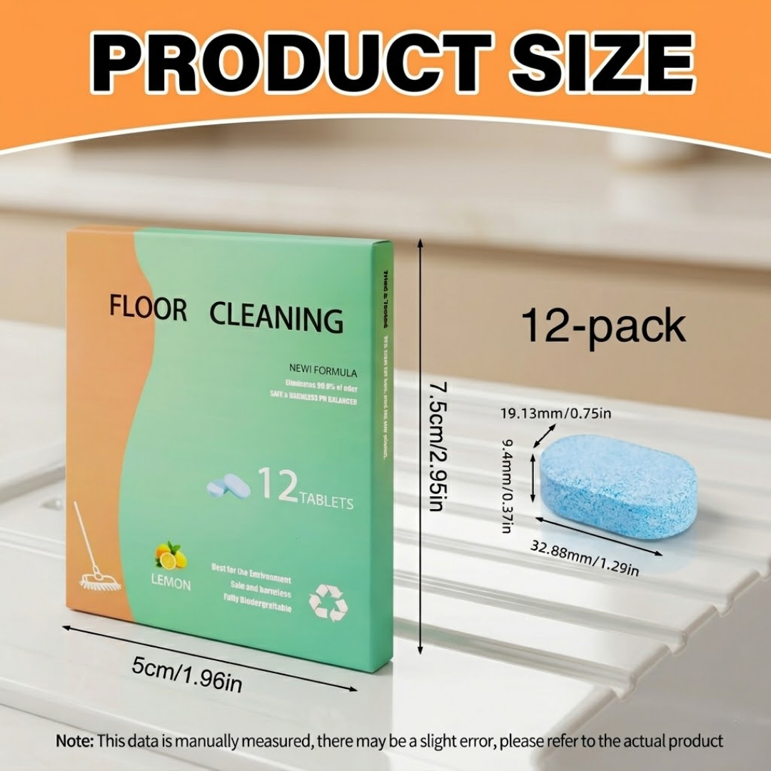 Premium Floor Cleaning Tablets - Safe for Wood Tile Marble Quick Dry No Residue | 12 Tablets Lemon Scent