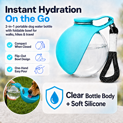 2-in-1 Dog Water Bottle | Collapsible Silicone Travel Dispenser