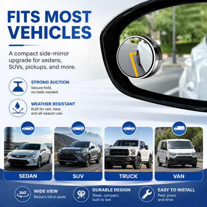 Glue-Free Vacuum Suction Convex Blind Spot Mirror – Wide-Angle Car Side Mirror