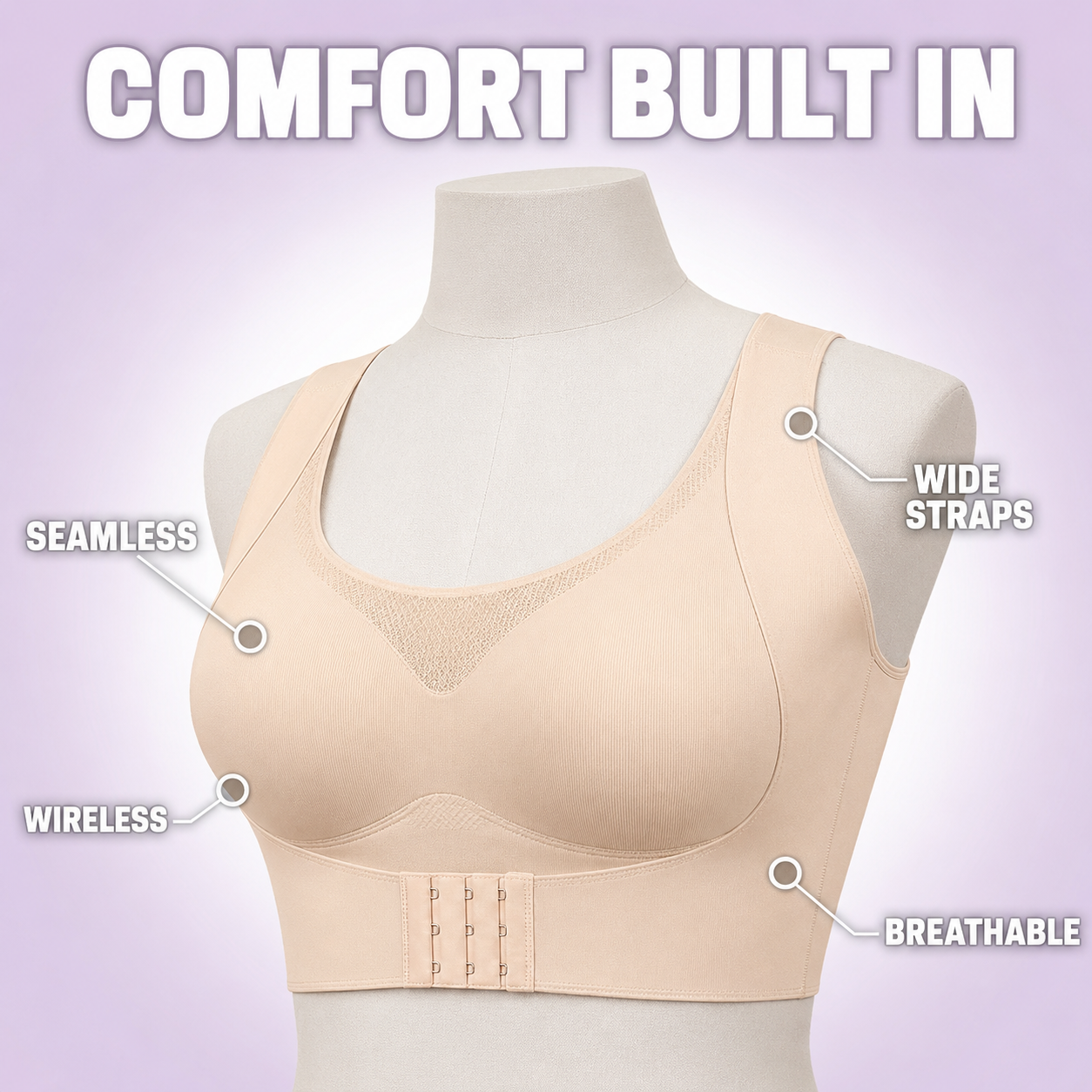 Front-Clasp Thin Seamless Bra for Posture Correction, Beauty Back, and Gathering Effect, Adjustable Bra Without Underwire, Women's Vest-Style Bra